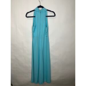 70s Vintage Custom Aqua Maxi Dress Wedding Sz Medium
